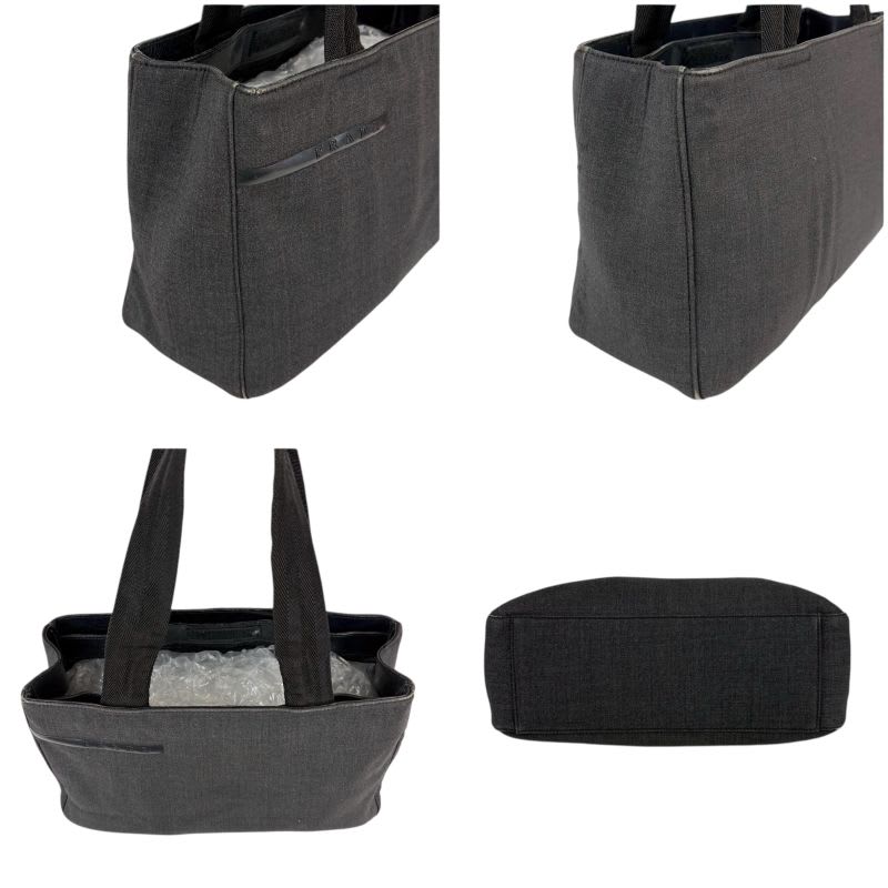Prada Mini Tote Bag Handbag Gray Black Canvas