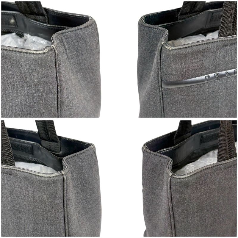 Prada Mini Tote Bag Handbag Gray Black Canvas