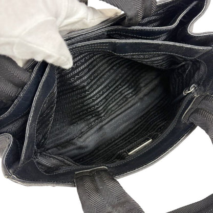 Prada Mini Tote Bag Handbag Gray Black Canvas