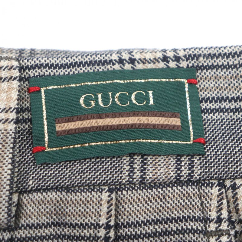 Gucci 22AW 690519 Linen Wool Check Pattern Half Pants Shorts Gray 46 Made In