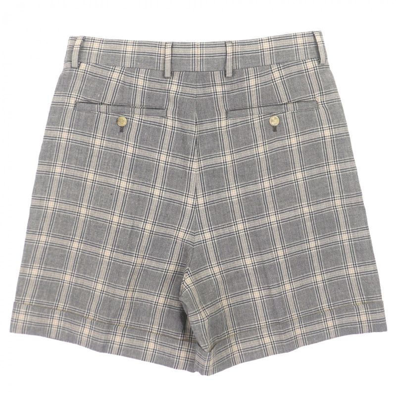 Gucci 22AW 690519 Linen Wool Check Pattern Half Pants Shorts Gray 46 Made In