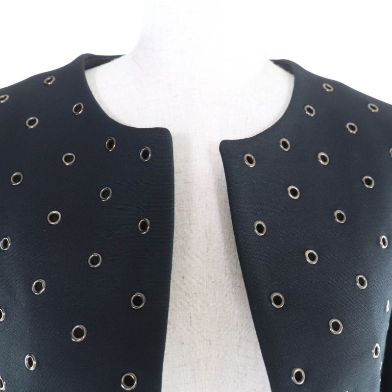 Christian Dior 241v20x1162 Wool Silk Blend Eyelet Design Front Open Collarless