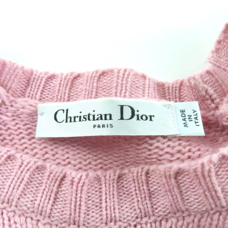 Christian Dior 344s13bm003 100% Cashmere Logo Design Sleeve Ruffle Short Sleeve