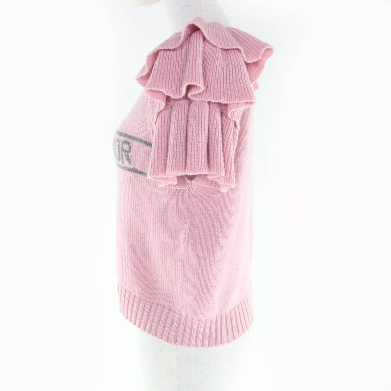 Christian Dior 344s13bm003 100% Cashmere Logo Design Sleeve Ruffle Short Sleeve