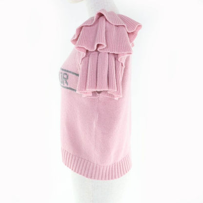 Christian Dior 344s13bm003 100% Cashmere Logo Design Sleeve Ruffle Short Sleeve