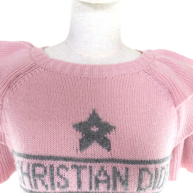 Christian Dior 344s13bm003 100% Cashmere Logo Design Sleeve Ruffle Short Sleeve