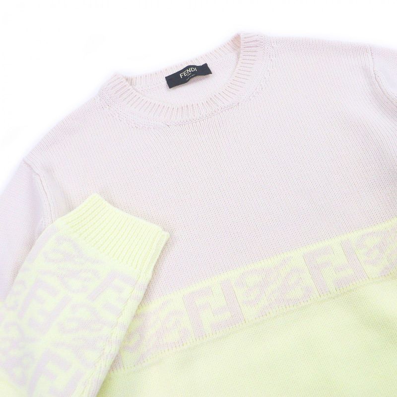 fendi 2021 Fzx037 100% Wool FF Logo Zucca Pattern Crew Neck Bicolor Long
