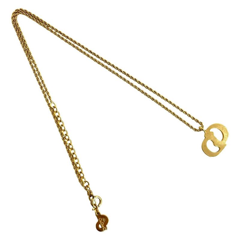 Christian Dior Vintage CD Logo GP Chain Necklace Pendant Accessory Gold 23705