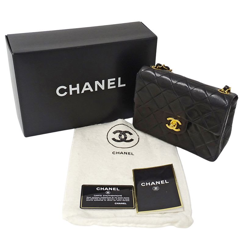Chanel Bag Mini Quilted Shoulder Lambskin Black