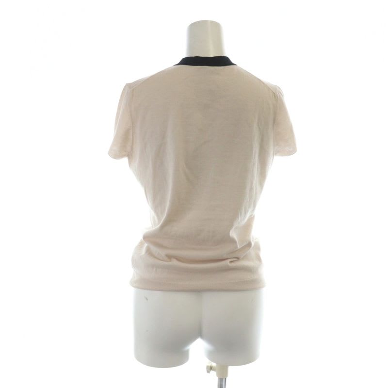 Chanel 07 C Henley Neck Cashmere Knit T-Shirt Cut And Sew Short Sleeve Ruffle