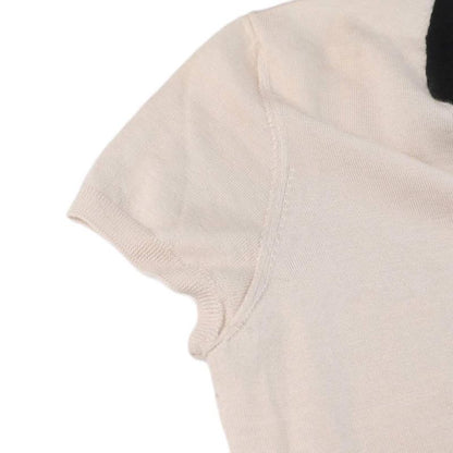 Chanel 07 C Henley Neck Cashmere Knit T-Shirt Cut And Sew Short Sleeve Ruffle