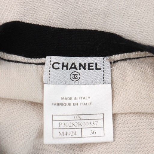 Chanel 07 C Henley Neck Cashmere Knit T-Shirt Cut And Sew Short Sleeve Ruffle
