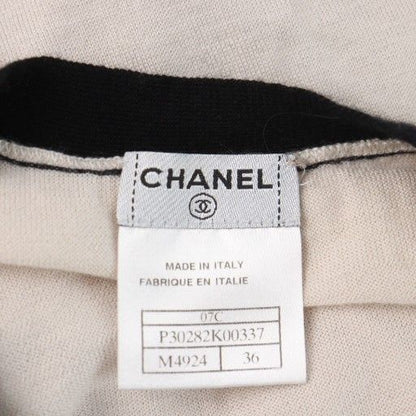 Chanel 07 C Henley Neck Cashmere Knit T-Shirt Cut And Sew Short Sleeve Ruffle