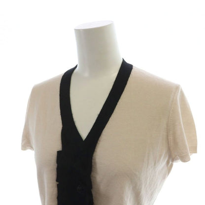 Chanel 07 C Henley Neck Cashmere Knit T-Shirt Cut And Sew Short Sleeve Ruffle