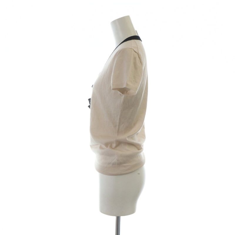 Chanel 07 C Henley Neck Cashmere Knit T-Shirt Cut And Sew Short Sleeve Ruffle