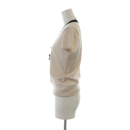 Chanel 07 C Henley Neck Cashmere Knit T-Shirt Cut And Sew Short Sleeve Ruffle