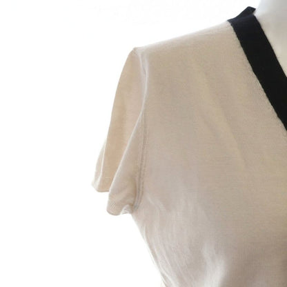 Chanel 07 C Henley Neck Cashmere Knit T-Shirt Cut And Sew Short Sleeve Ruffle