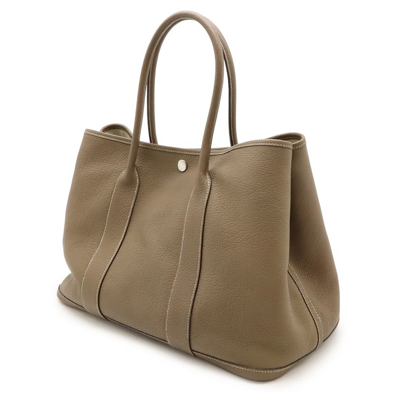 Hermes Garden Party PM Tote Bag Handbag Negonda Leather Etoupe Greige Silver