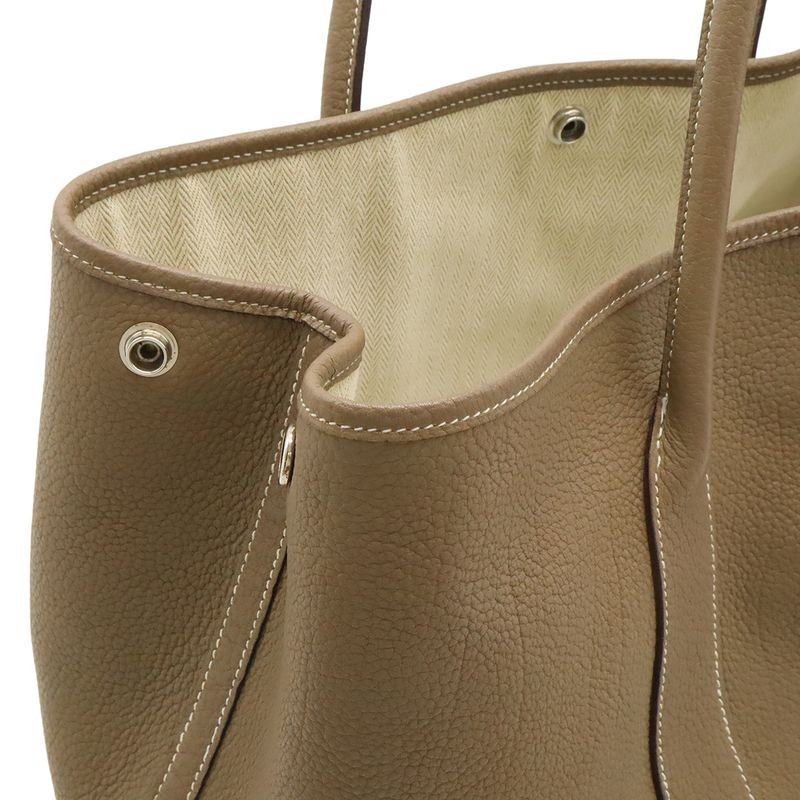 Hermes Garden Party PM Tote Bag Handbag Negonda Leather Etoupe Greige Silver