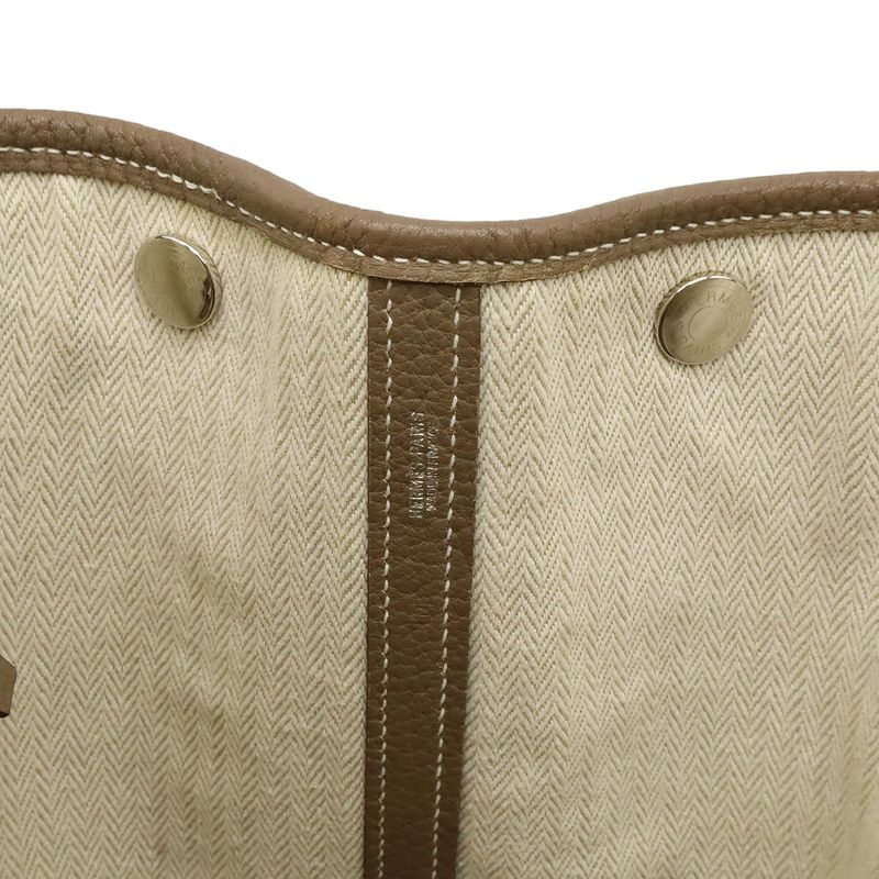 Hermes Garden Party PM Tote Bag Handbag Negonda Leather Etoupe Greige Silver
