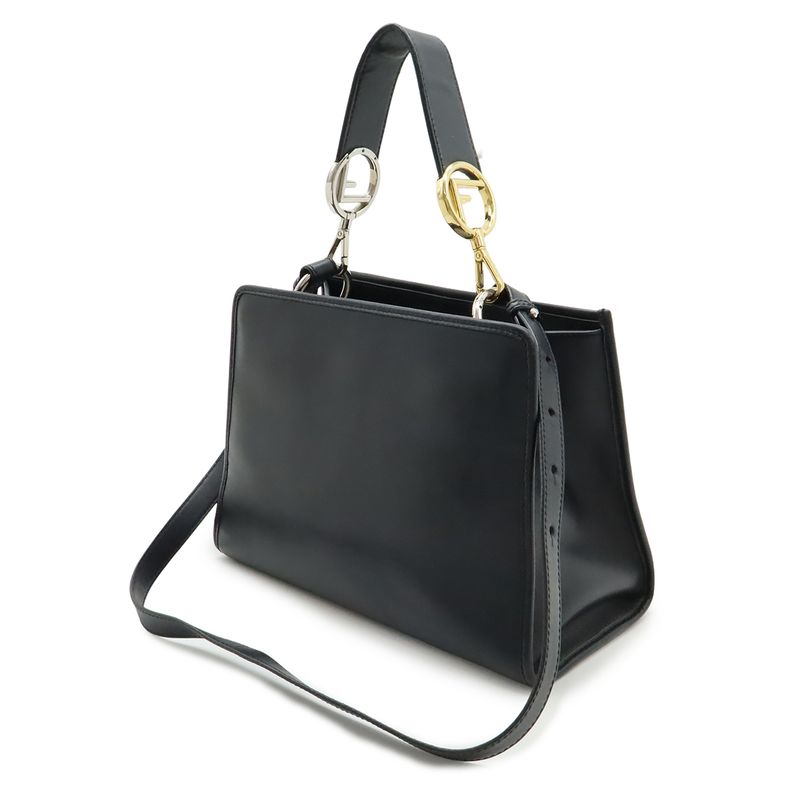Fendi Runaway Small Shoulder Bag 2WAY Handbag Leather Black Silver Hardware