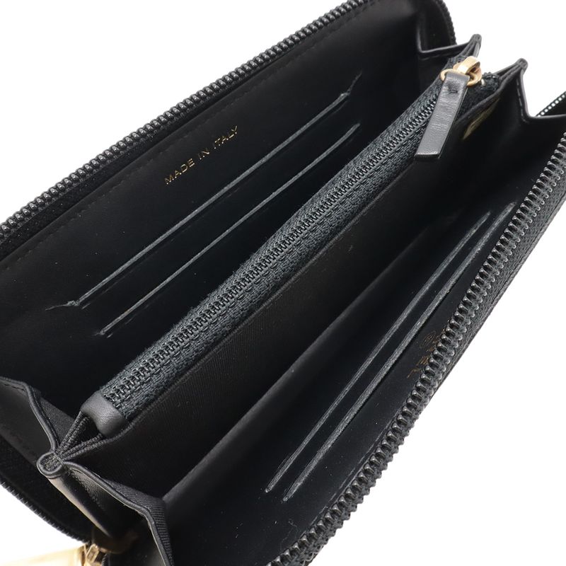 Chanel Coco Mark Round Zipper Wallet Caviar Skin Leather Black Gold Hardware