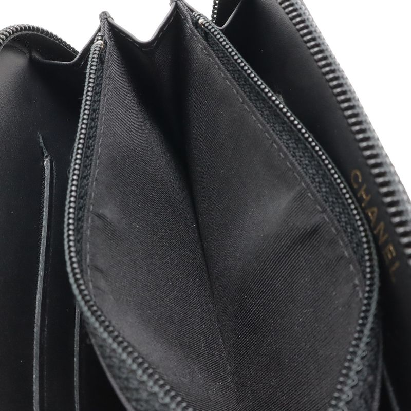 Chanel Coco Mark Round Zipper Wallet Caviar Skin Leather Black Gold Hardware