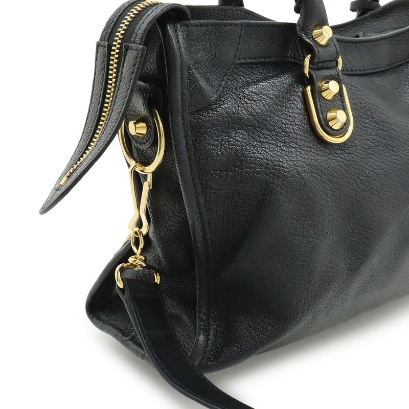 Balenciaga Classic Metallic Edge City Handbag 2WAY Shoulder Bag Leather Black