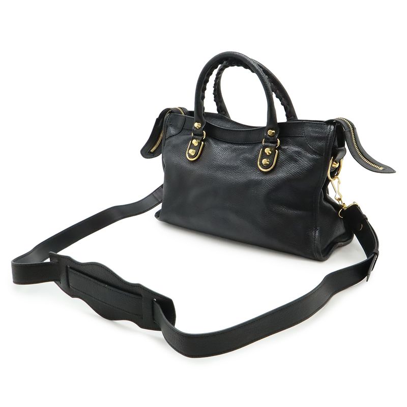 Balenciaga Classic Metallic Edge City Handbag 2WAY Shoulder Bag Leather Black