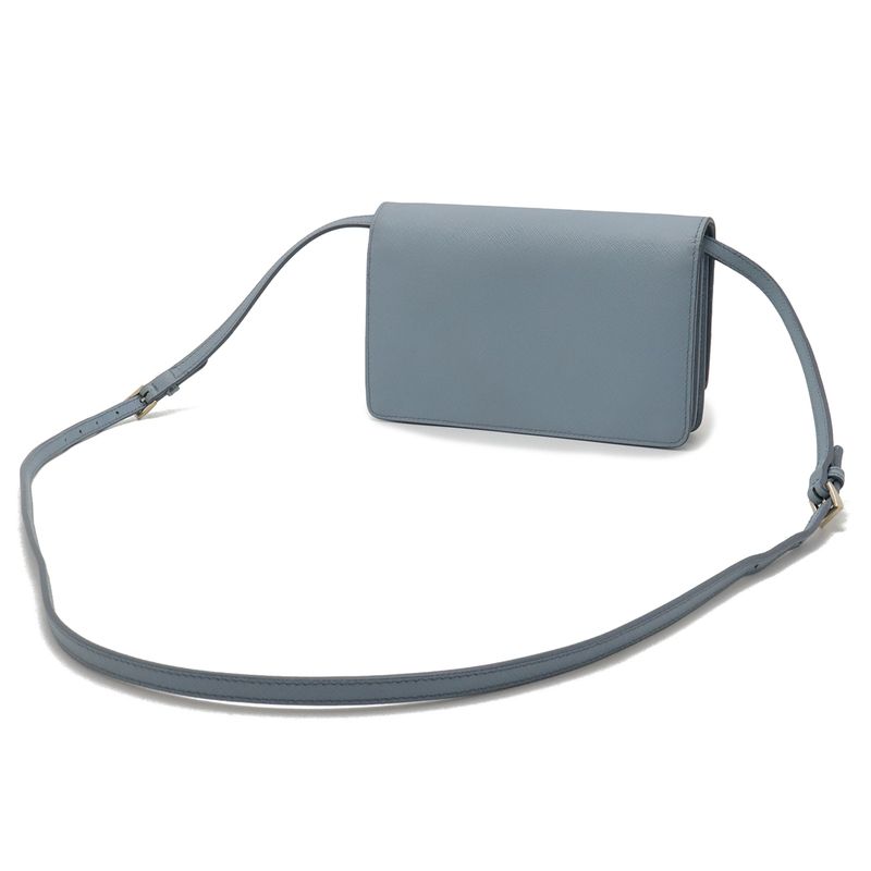 Prada Saffiano Shoulder Wallet Shoulder Bag 2WAY Clutch Bag Leather Light Blue