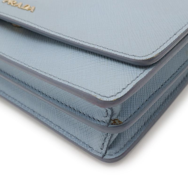 Prada Saffiano Shoulder Wallet Shoulder Bag 2WAY Clutch Bag Leather Light Blue
