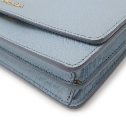 Prada Saffiano Shoulder Wallet Shoulder Bag 2WAY Clutch Bag Leather Light Blue