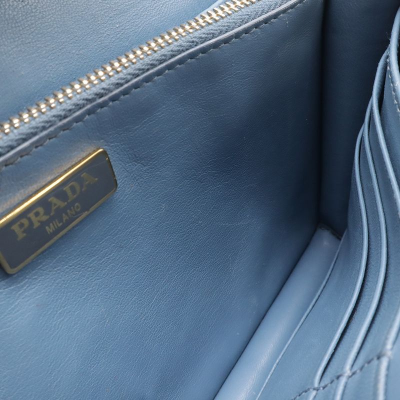 Prada Saffiano Shoulder Wallet Shoulder Bag 2WAY Clutch Bag Leather Light Blue