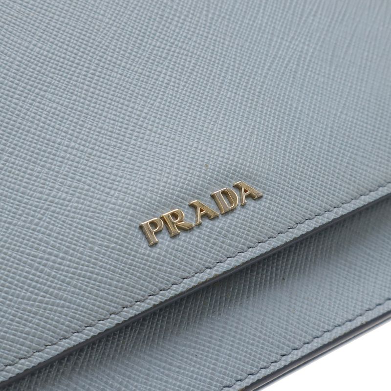 Prada Saffiano Shoulder Wallet Shoulder Bag 2WAY Clutch Bag Leather Light Blue