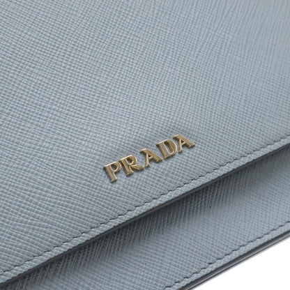 Prada Saffiano Shoulder Wallet Shoulder Bag 2WAY Clutch Bag Leather Light Blue