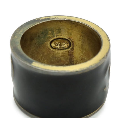 Chanel Coco Mark Heart Wide Ring Metal Black Gold Actual Size Approx 14.5 02P