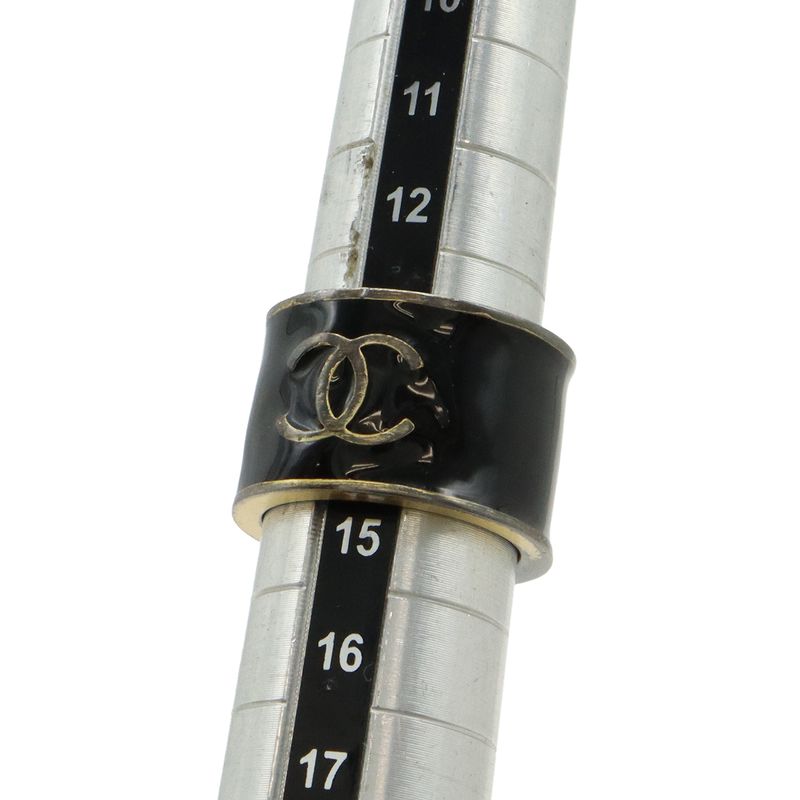 Chanel Coco Mark Heart Wide Ring Metal Black Gold Actual Size Approx 14.5 02P