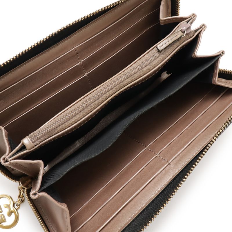 Gucci Lovely Round Zipper Long Wallet Shiny Leather Black Gold Hardware 308005