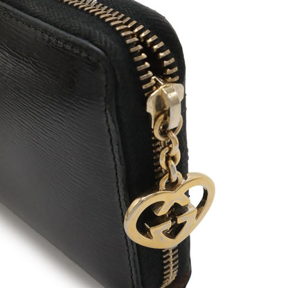 Gucci Lovely Round Zipper Long Wallet Shiny Leather Black Gold Hardware 308005