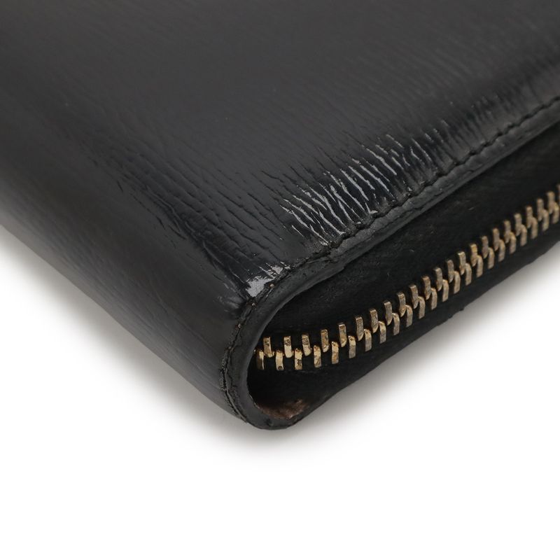 Gucci Lovely Round Zipper Long Wallet Shiny Leather Black Gold Hardware 308005