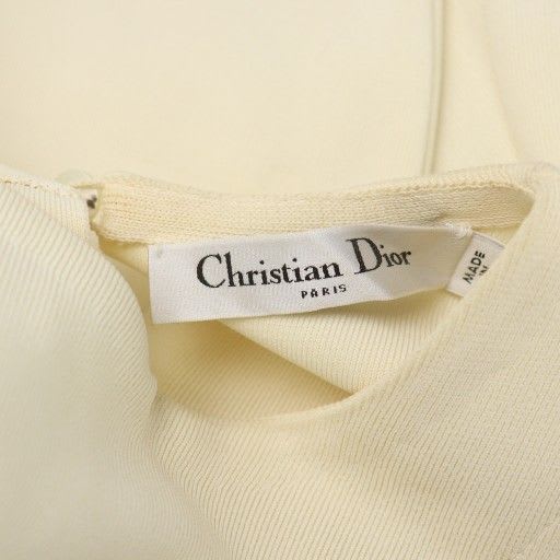 Christian Dior Deformed Knit Dress Long Sleeve Middle Ribbon 34 XS Ivory MQ