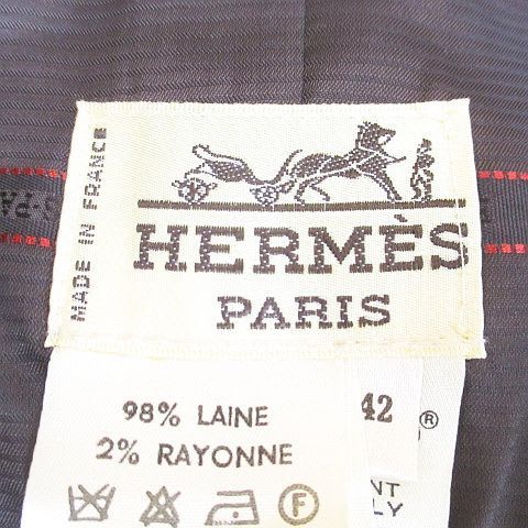 Hermes Collarless Jacket Tweed 42 Brown Mix Hair Wool Lining