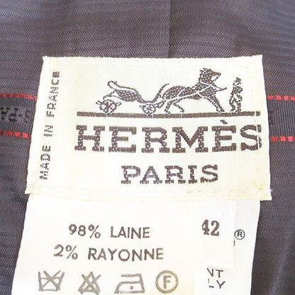 Hermes Collarless Jacket Tweed 42 Brown Mix Hair Wool Lining