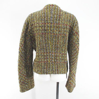 Hermes Collarless Jacket Tweed 42 Brown Mix Hair Wool Lining