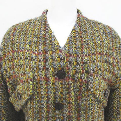 Hermes Collarless Jacket Tweed 42 Brown Mix Hair Wool Lining