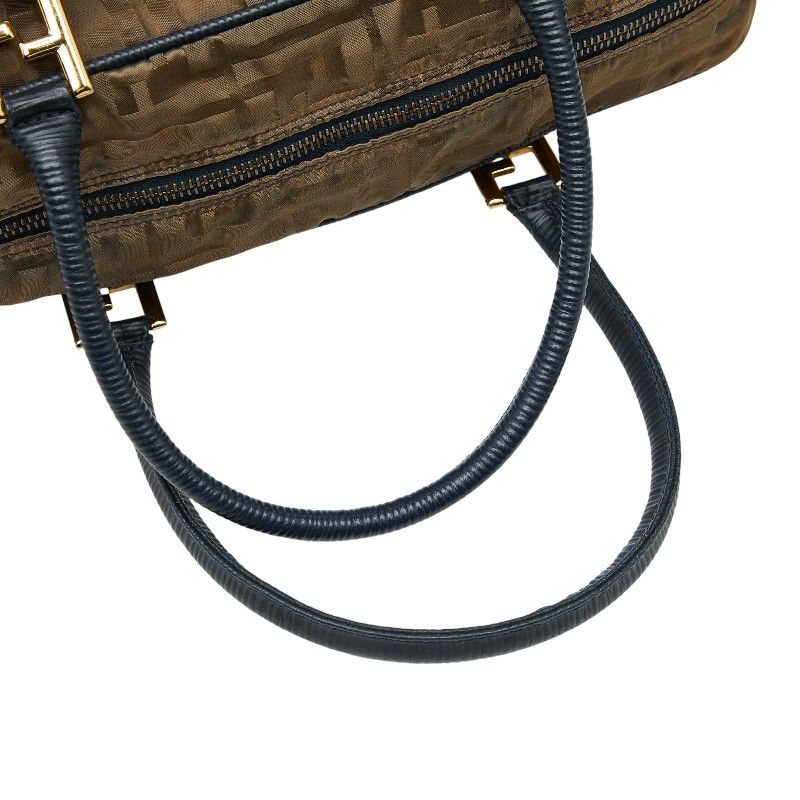 Fendi Zucca Handbag Shoulder Bag 2WAY Khaki Green Navy Nylon Leather Ladies