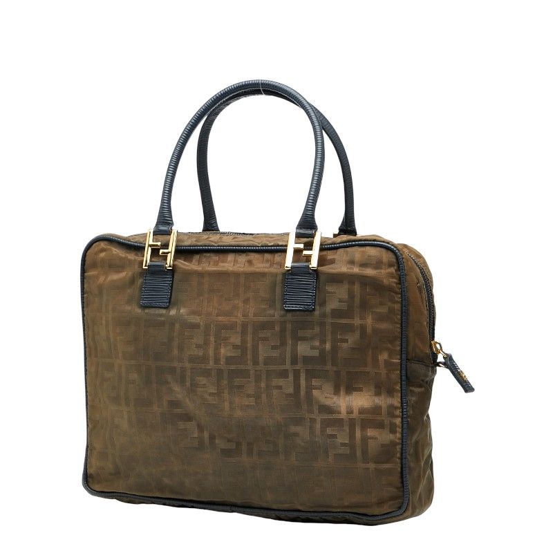 Fendi Zucca Handbag Shoulder Bag 2WAY Khaki Green Navy Nylon Leather Ladies