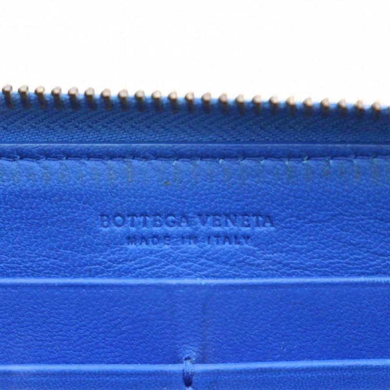 Bottega Veneta Long Wallet Leather Coin Purse Round Zipper Intrecciato Blue