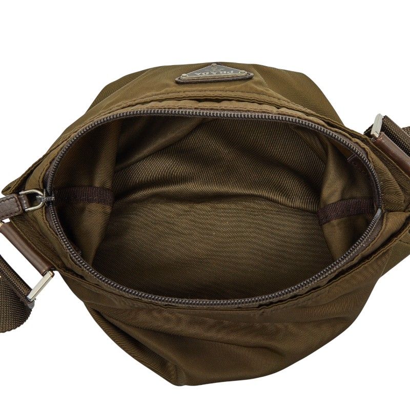 Prada Triangle Logo Plate Crossbody Shoulder Bag Bt0175 Khaki Green Nylon