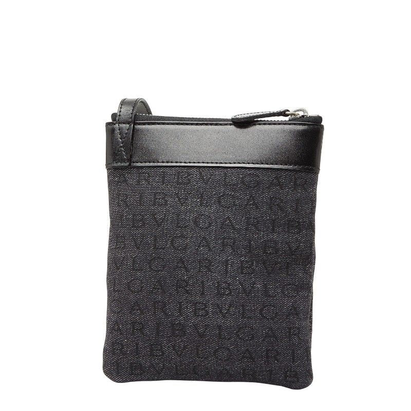 Bvlgari Logomania Crossbody Shoulder Bag Blue Black Denim Leather Women's